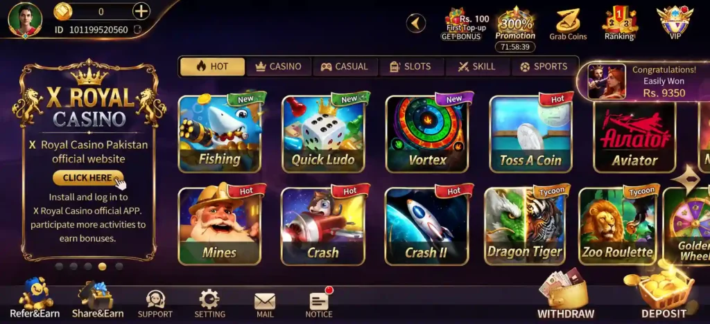 X Royal Casino Game Download | Real Earning Platform Pakistan 2